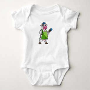 Cow as Painter with Paint & Apron Baby Bodysuit