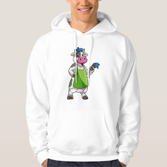 Cow as Painter with Paint & Apron Hoodie (Front)