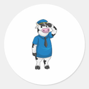 Cow as Police officer with Police hat Classic Round Sticker