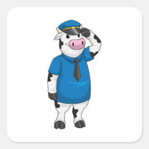 Cow as Police officer with Police hat Square Sticker