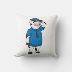 Cow as Police officer with Police hat Throw Pillow