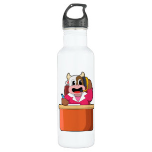 Cow as Secretary with Table 710 Ml Water Bottle