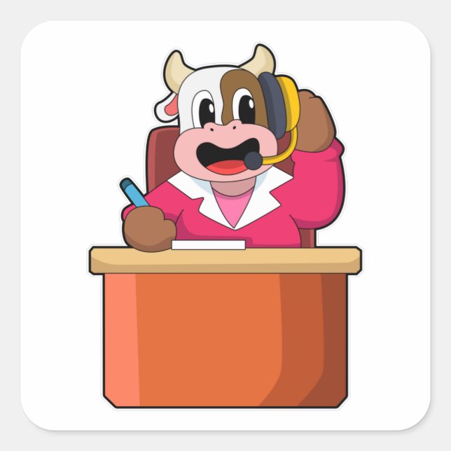 Cow as Secretary with Table Square Sticker (Front)