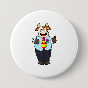 Cow as Teacher with Tie 3 Inch Round Button