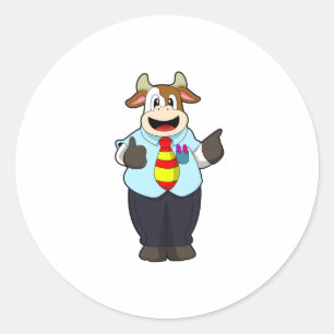 Cow as Teacher with Tie Classic Round Sticker