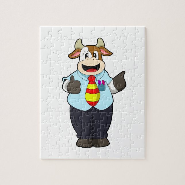 Cow as Teacher with Tie Jigsaw Puzzle (Vertical)