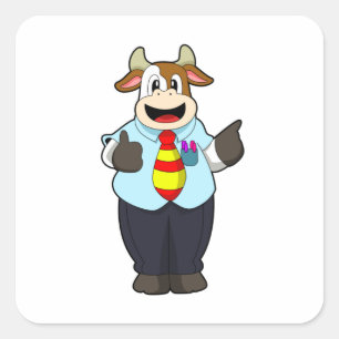 Cow as Teacher with Tie Square Sticker