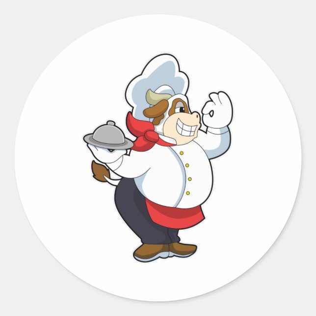 Cow as Waiter with Serving plate Classic Round Sticker (Front)