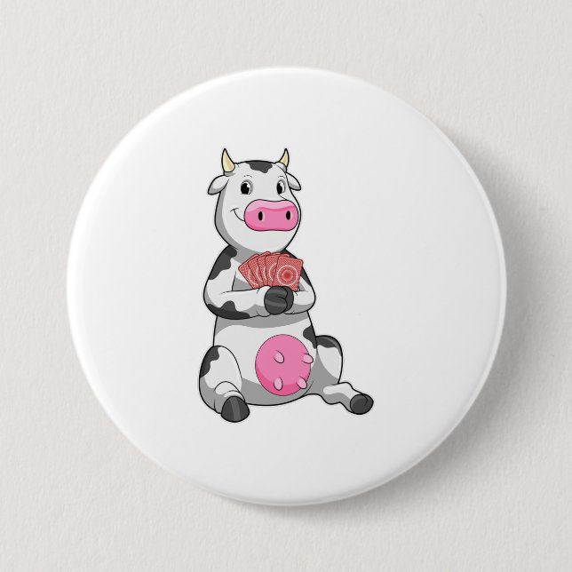 Cow at Poker with Poker cards 3 Inch Round Button (Front)