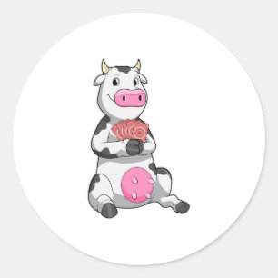 Cow at Poker with Poker cards Classic Round Sticker
