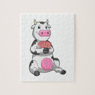 Cow at Poker with Poker cards Jigsaw Puzzle