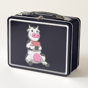 Cow at Poker with Poker cards Metal Lunch Box
