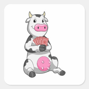 Cow at Poker with Poker cards Square Sticker