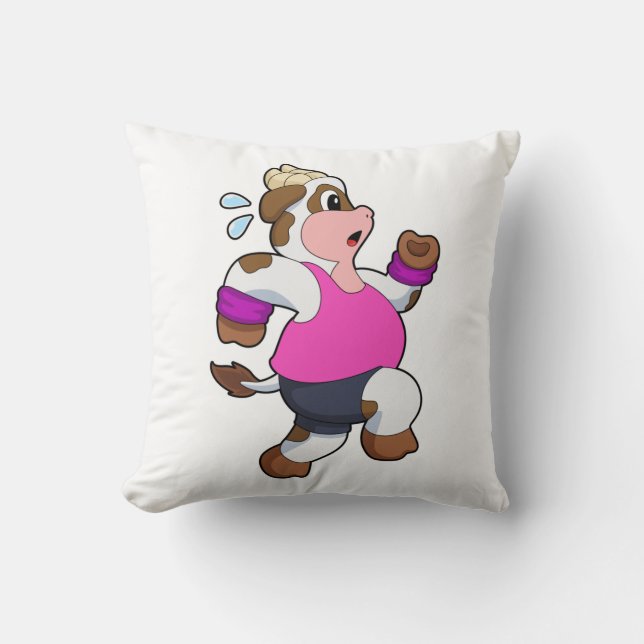 Cow at Running Throw Pillow (Front)