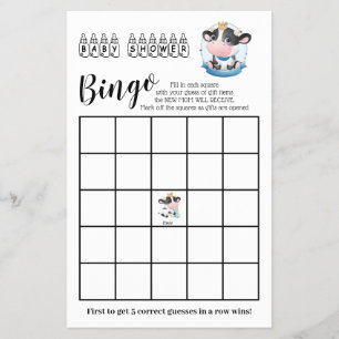 Cow Baby Shower Beautiful Dream Bingo Game Card