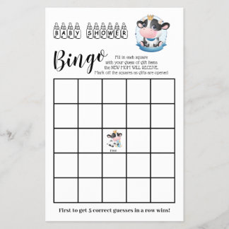 Cow Baby Shower Beautiful Dream Bingo Game Card