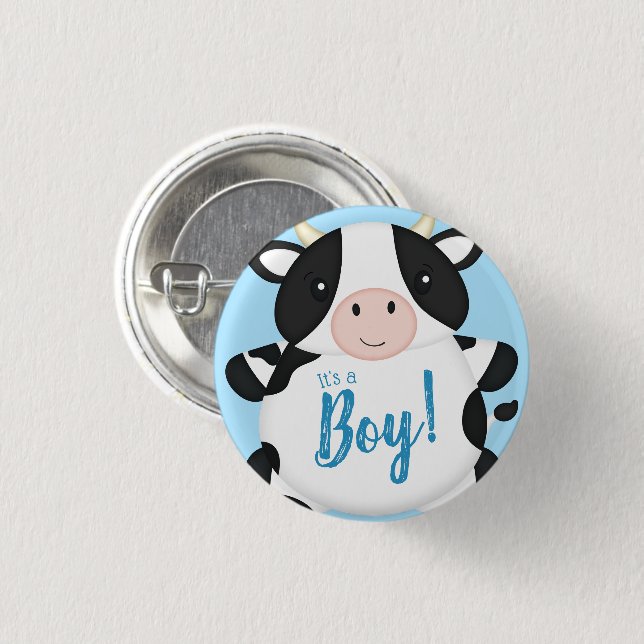 Cow Baby Shower Blue 1 Inch Round Button (Front & Back)