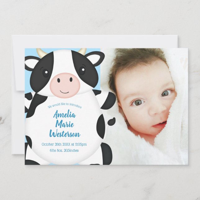Cow Baby Shower Blue Invitation (Front)
