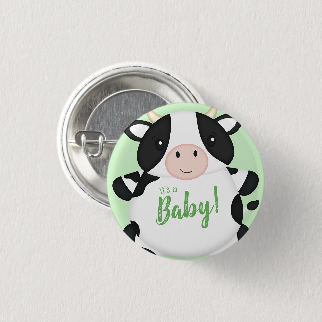 Cow Baby Shower Farm 1 Inch Round Button (Front & Back)