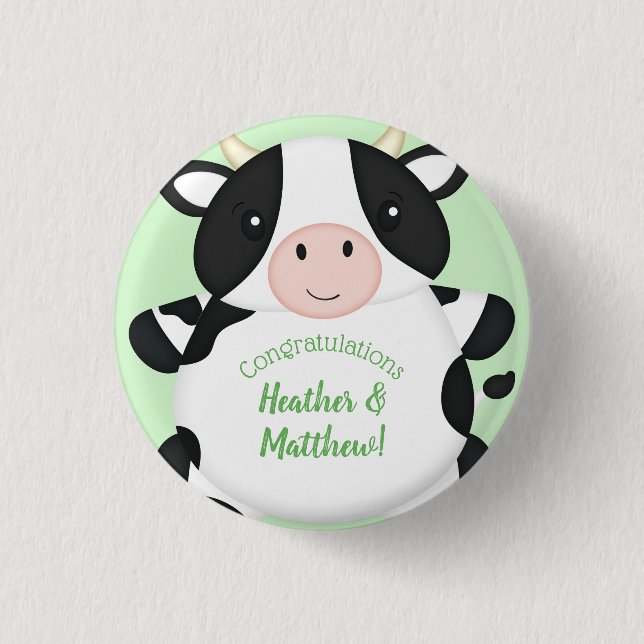 Cow Baby Shower Farm 1 Inch Round Button (Front)