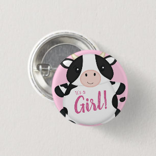 Cow Baby Shower Farm Pink Girl 1 Inch Round Button