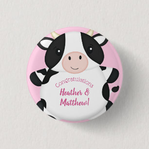 Cow Baby Shower Farm Pink Girl 1 Inch Round Button