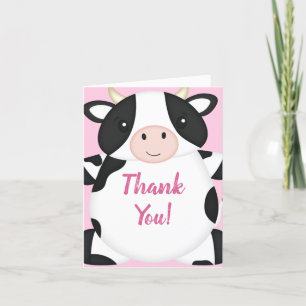 Cow Baby Shower Farm Pink Girl Thank You Card