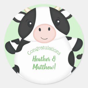 Cow Baby Shower Green Classic Round Sticker