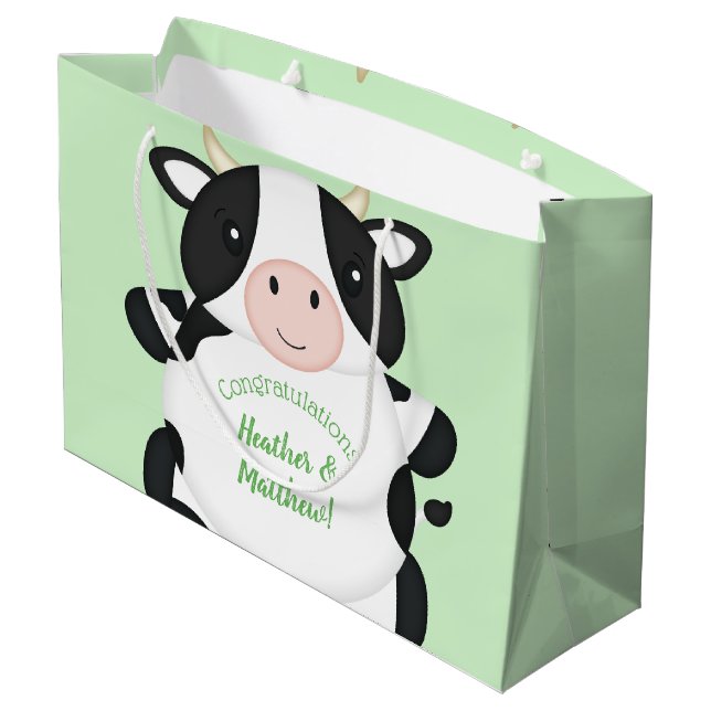Cow Baby Shower Green Large Gift Bag (Back Angled)