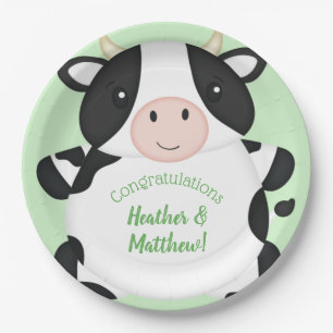 Cow Baby Shower Green Paper Plate