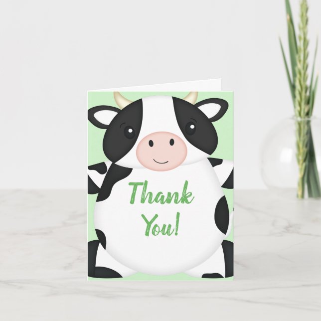 Cow Baby Shower Green Thank You Card (Front)