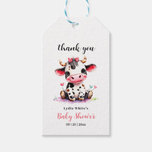 Cow Baby Shower Minimalist Pink Girl baby shower Gift Tags