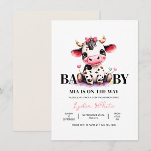 Cow Baby Shower Minimalist Pink Girl baby shower Invitation