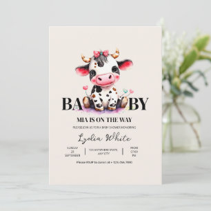 Cow Baby Shower Minimalist Pink Girl baby shower Invitation