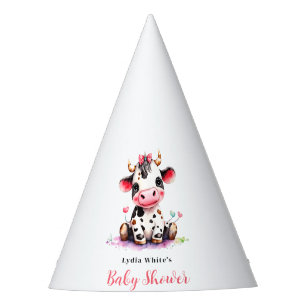 Cow Baby Shower Minimalist Pink Girl baby shower Party Hat