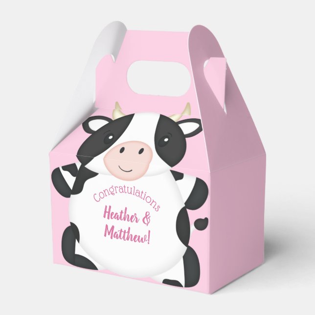 Cow Baby Shower Pink Favor Box (Front Side)