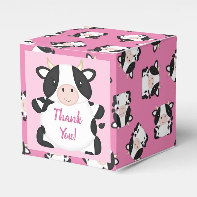 Cow Baby Shower Pink Favor Box (Front Side)