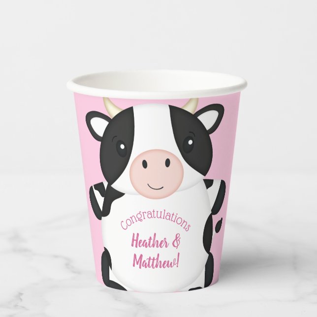 Cow Baby Shower Pink Paper Cups (Front)