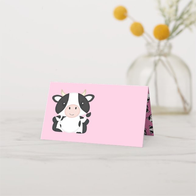 Cow Baby Shower Pink Place Card (Front)