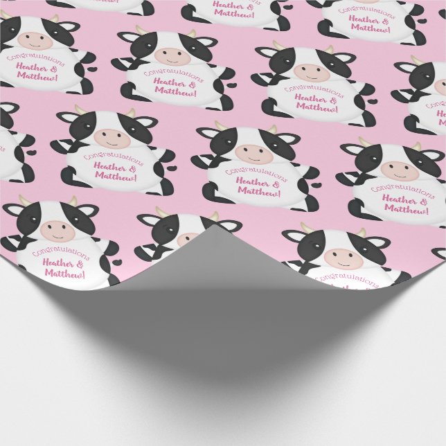 Cow Baby Shower Pink Wrapping Paper (Corner)