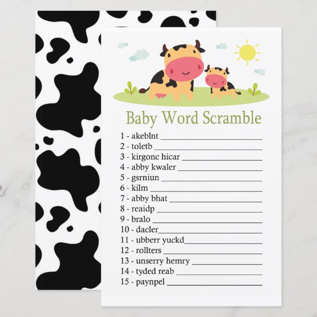 Cow Baby word scramble game (Front/Back)