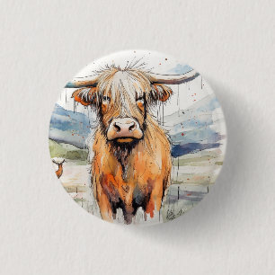Cow badge/pin/button, highland cow badge 1 inch round button