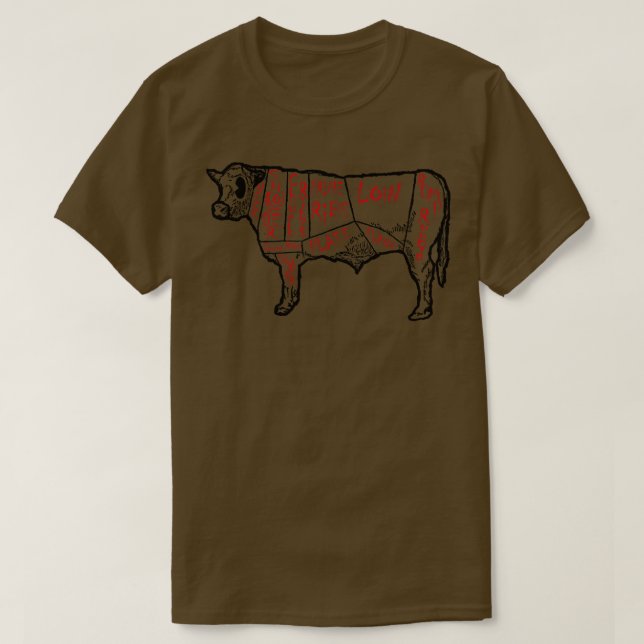 Cow Beef Cut Butcher Chart T-Shirt (Design Front)