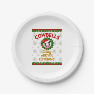 Cow Bells Ring are you Listening Christmas Funny C Paper Plate