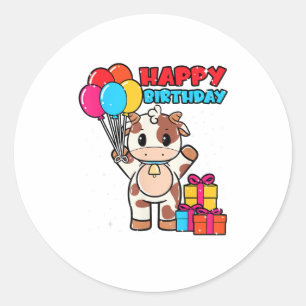 Cow Birthday Balloon Theme Cattleman Farmer Cute B Classic Round Sticker