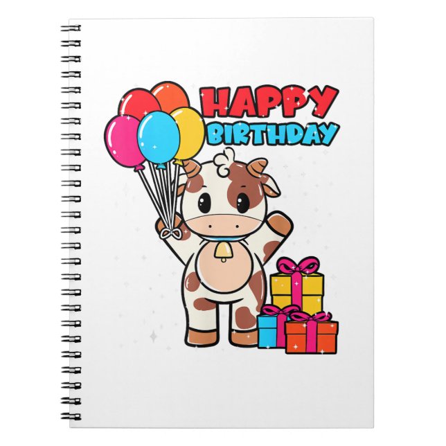 Cow Birthday Balloon Theme Cattleman Farmer Cute B Notebook (Front)