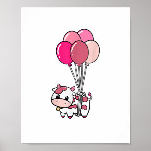 Cow Birthday Balloon Theme Party Farmer Bday Cattl Poster