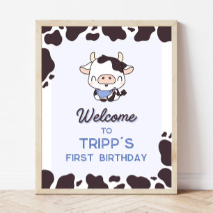 Cow Birthday Blue Party Welcome Sign