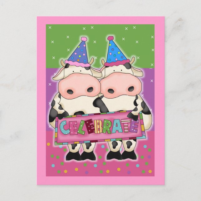 Cow Birthday Cards and Postage Stamps (Front)