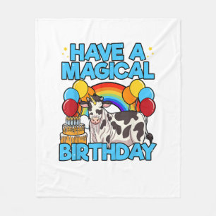 Cow Birthday Magical Rainbow Theme Party Cattleman Fleece Blanket